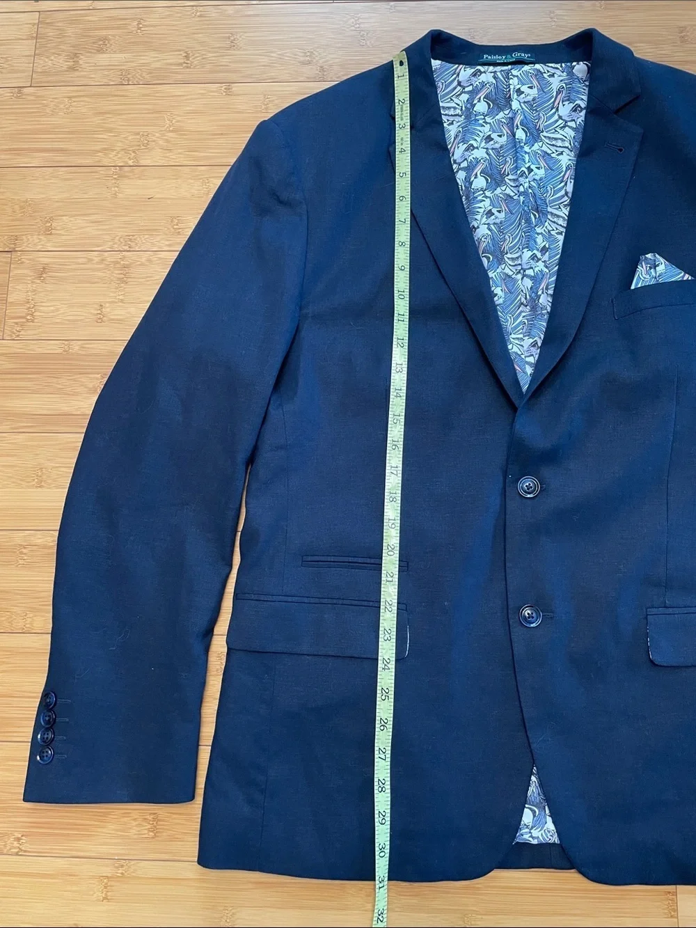Paisley & Gray Dover Notch Blazer Size 46R Slim Fit Navy Linen Blend Two Button